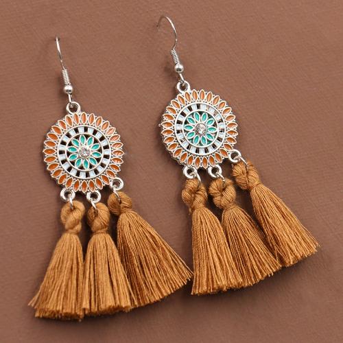 aleación de zinc Pendiente de Borla, con Caddice, chapado, Estilo bohemio & para mujer & esmalte, más colores para la opción, 23x73mm, Vendido por Par