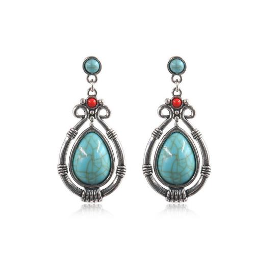 alliage de zinc Boucle d'oreille goutte, avec turquoise synthétique, Placage, style folk & styles différents pour le choix & pour femme, earring length 50-110mm, Vendu par paire