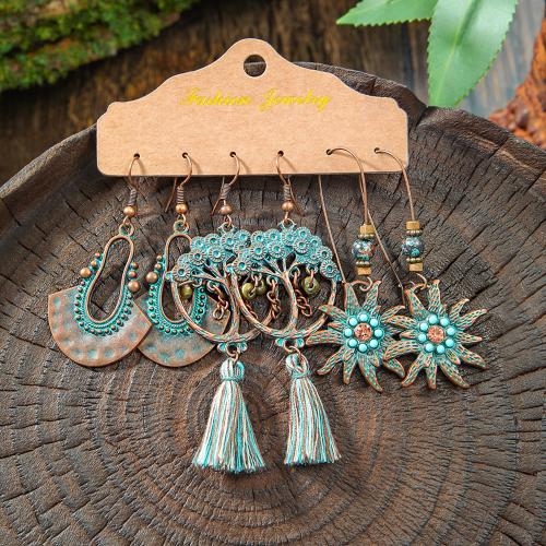 alliage de zinc Boucles d'oreilles, avec Fil de coton & turquoise synthétique & bois, Placage, style folk & styles différents pour le choix & pour femme, earring length 10-100mm, Vendu par fixé