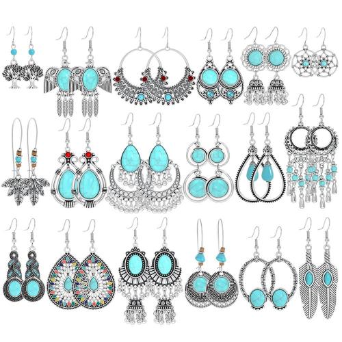 alliage de zinc Boucles d'oreilles, avec turquoise synthétique, Placage, Style bohème & styles différents pour le choix & pour femme, Vendu par PC