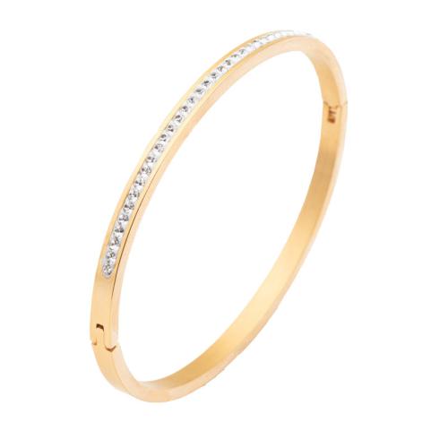304 Stainless Steel Bangle, plated & for woman & with rhinestone 