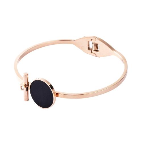 Titanium Steel Bangle, plated, micro pave cubic zirconia & for woman & enamel Inner Approx 60mm 