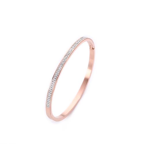 304 Stainless Steel Bangle, plated, for woman & with rhinestone bangle width 4mm, Inner Approx 