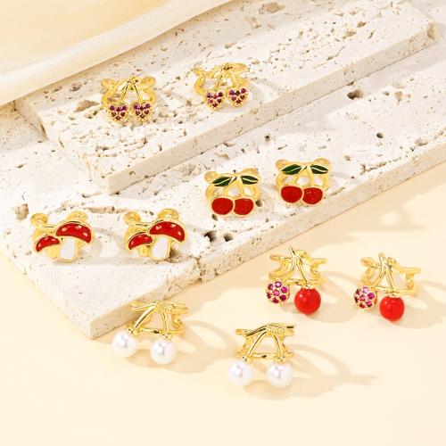 Cubic Zirconia Micro Pave Brass Earring, with Plastic Pearl, plated, fashion jewelry & micro pave cubic zirconia & enamel nickel, lead & cadmium free 