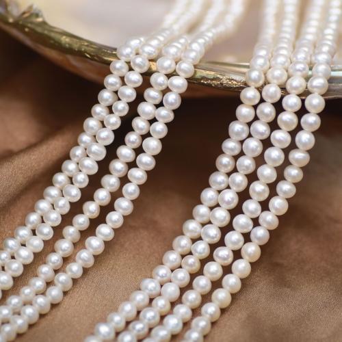 Naturel d'eau douce perles, perle d'eau douce cultivée, Légèrement rond, DIY, blanc Vendu par brin