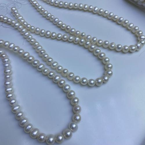 Naturel d'eau douce perles, perle d'eau douce cultivée, Légèrement rond, DIY, blanc Vendu par brin