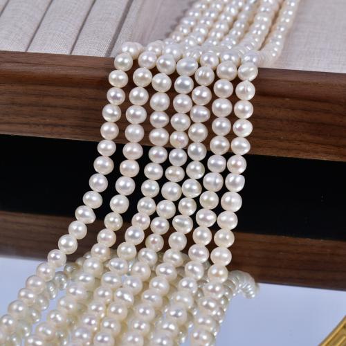 Naturel d'eau douce perles, perle d'eau douce cultivée, Légèrement rond, DIY, blanc Vendu par brin