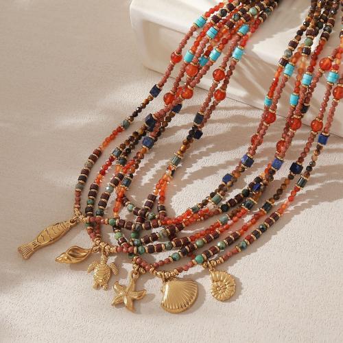 Colliers de pierres précieuses, Acier inoxydable 304, avec Pierre naturelle, Placage, bijoux de mode & styles différents pour le choix & pour femme, Vendu par PC