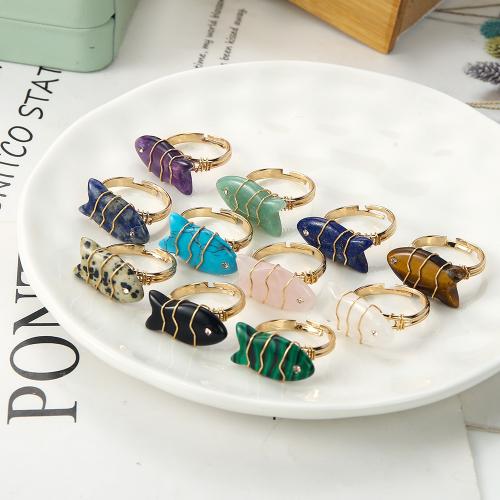 Gemstone Brass Finger Ring, with Gemstone, plated, fashion jewelry & with rhinestone 