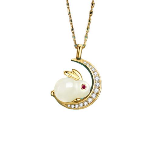 Collier en laiton strass, lapin, Placage, bijoux de mode & avec strass, couleurs mélangées cm, Vendu par PC