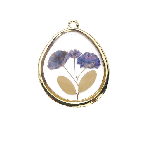 Brass Pendant, with Dried Flower & Resin, plated, DIY, mixed colors 