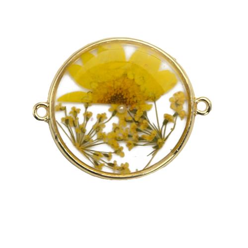 Resin Jewelry Connector, Brass, with Dried Flower & Resin & Plastic Pearl, plated, DIY, mixed colors 