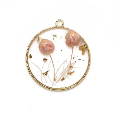 Resin Brass Pendants, with Dried Flower & Resin, plated, DIY & gold foil, mixed colors 