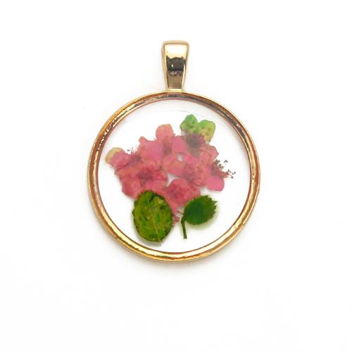 Resin Brass Pendants, with Dried Flower & Resin, plated, DIY, mixed colors 