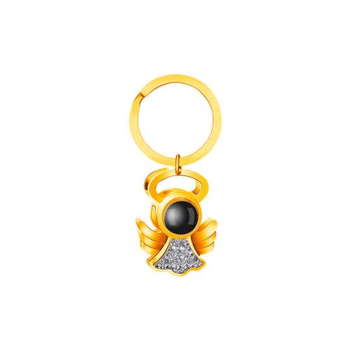 Brass Miniature Projection Key Chain, with Glass, Angel, plated, fashion jewelry & with rhinestone 