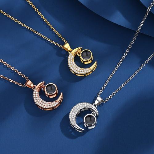 laiton Collier de projection miniature, avec verre, lune, Placage, bijoux de mode & pavé de micro zircon, plus de couleurs à choisir cm, Vendu par PC