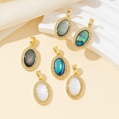 Brass Shell Pendants, with Shell, Ellipse, plated, DIY & with rhinestone 