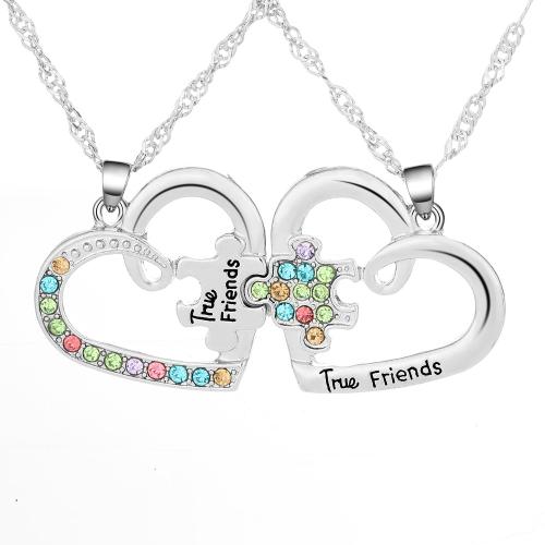 Zink Legierung Halskette, Zinklegierung, plattiert, 2 Stück & für Frau & mit Strass & hohl, originale Farbe, verkauft von setzen[