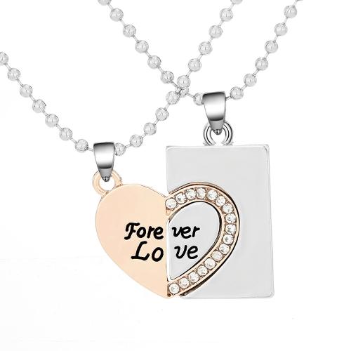 Couple Zinc Alloy Necklace, plated, 2 pieces & Unisex & with rhinestone & two tone 