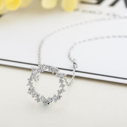 Sterling Silver Jewelry Necklace, 925 Sterling Silver, plated & oval chain & micro pave rhinestone & for woman 15mm 