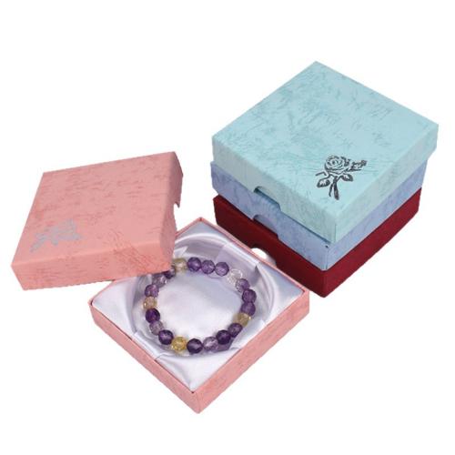 Boîte Cadeau de bijoux, papier, avec Satin & Éponge, cadre, estampage à chaud, avec le motif de fleurs, plus de couleurs à choisir Vendu par PC