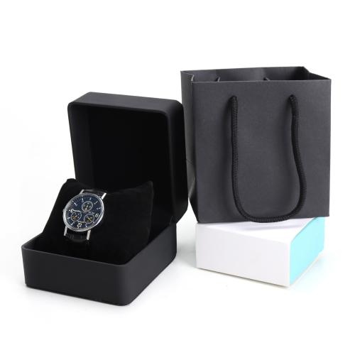 PU Leather Watch Box, with Plush & Paper black [