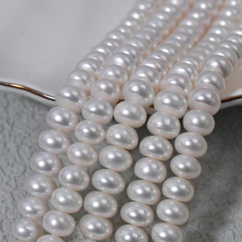 Naturel d'eau douce perles, perle d'eau douce cultivée, Plat rond, DIY, blanc, 9-10mm Environ 38 cm, Vendu par brin