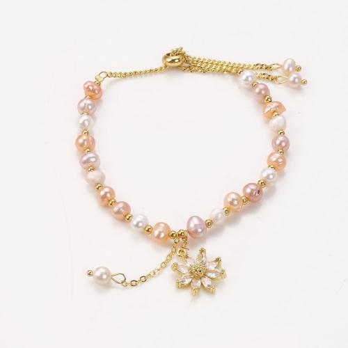 Zinc Alloy Pearl Bracelets, Freshwater Pearl, with Zinc Alloy, anti-fatigue & for woman & with rhinestone, mixed colors Approx 21 cm 