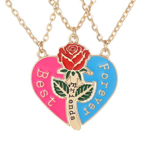 Enamel Zinc Alloy Necklace, plated, Girl & three pieces, golden 