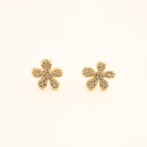 Cubic Zirconia Micro Pave Brass Earring, Flower, fashion jewelry & micro pave cubic zirconia & for woman, golden 