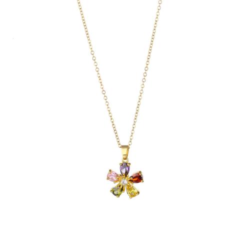 Brass cubique Collier zircon, laiton, avec 304 chaîne en acier inoxydable, avec 5cm chaînes de rallonge, Plaqué d'or 18K, bijoux de mode & pavé de micro zircon & pour femme cm, Vendu par PC
