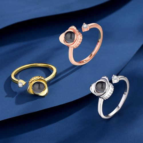 Messing Miniatur-Projektion Finger-Ring, mit Glas, plattiert, Modeschmuck & mit Strass, keine, 16mm, verkauft von PC
