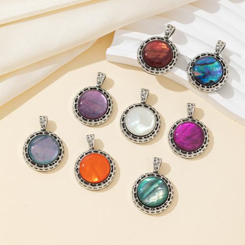 Zinc Alloy Shell Pendants, with Shell, Round, plated, DIY 