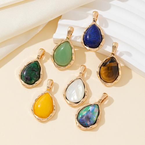 pendentif en alliage zinc à gemme , alliage de zinc, avec pierre gemme & coquille, larme, Placage de couleur d'or, DIY, plus de couleurs à choisir Vendu par PC