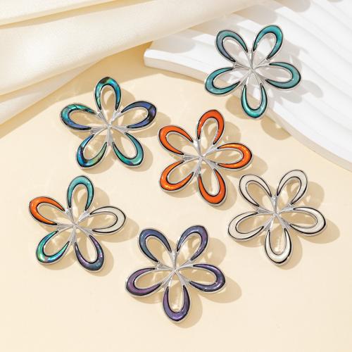 Zinc Alloy Shell Pendants, with Shell, Flower, silver color plated, DIY 