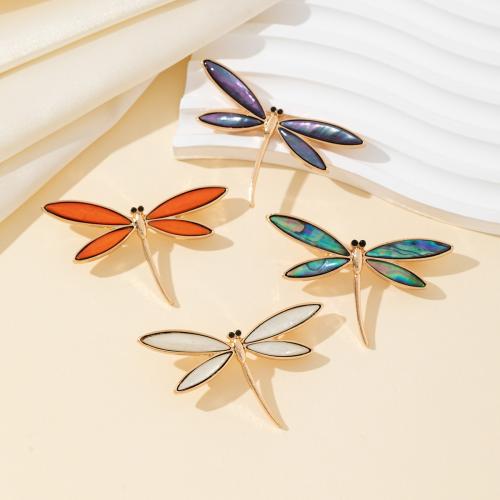 Shell Brooch, Zinc Alloy, with Shell, Dragonfly, gold color plated, fashion jewelry 