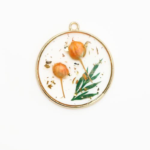 Resin Brass Pendants, with Dried Flower & Resin, plated, DIY & gold foil, mixed colors 