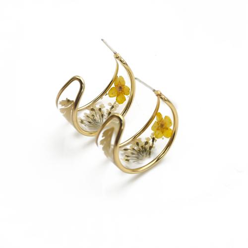 Arito de resina, metal, con Flores secas & resina, chapado, Joyería, color mixto, 21.89x11.31x28.55mm, Vendido por Par