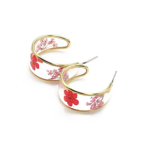 Arito de resina, metal, con Flores secas & resina, chapado, Joyería, color mixto, 22.18x11.37x30.29mm, Vendido por Par