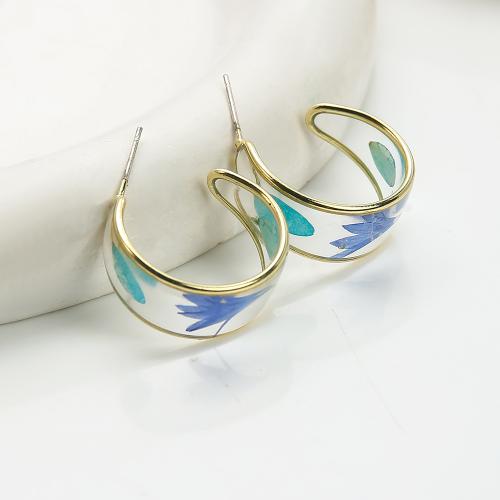 Arito de resina, metal, con Flores secas & resina, chapado, Joyería, color mixto, 22.07x10.78x28.01mm, Vendido por Par