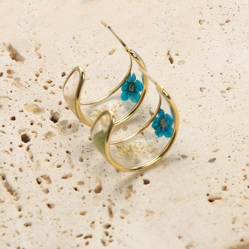 Arito de resina, metal, con Flores secas & resina, chapado, Joyería, color mixto, 22.49x11.46x30.45mm, Vendido por Par