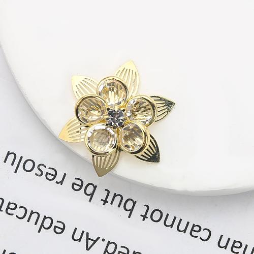Strass boucle en laiton, fleur, Placage, bijoux de mode & avec strass, doré Vendu par paire