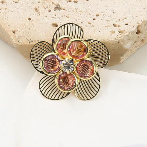 Strass boucle en laiton, fleur, Placage, bijoux de mode & avec strass, couleurs mélangées Vendu par paire