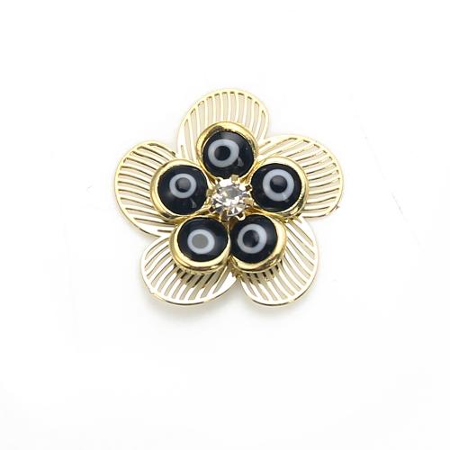 Evil Eye Earrings, Brass, with Resin, Flower, plated, fashion jewelry & with rhinestone, mixed colors 