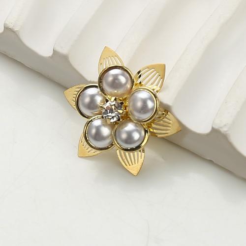 Strass boucle en laiton, avec plastique, fleur, Placage, bijoux de mode & avec strass, couleurs mélangées Vendu par paire