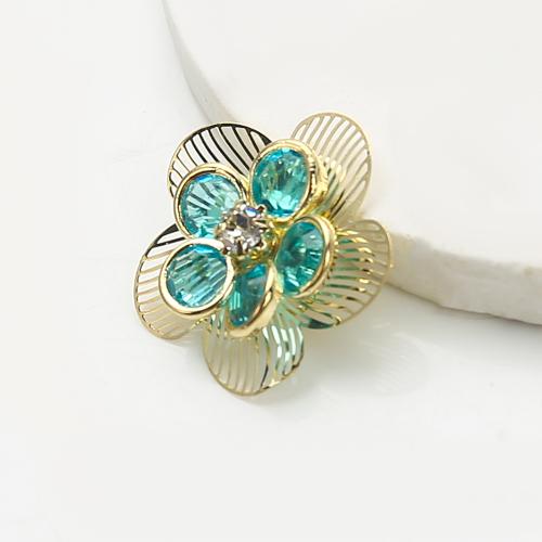 Strass boucle en laiton, fleur, Placage, bijoux de mode & avec strass, couleurs mélangées Vendu par paire