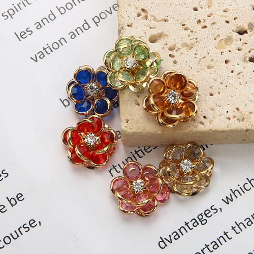 Strass boucle en laiton, avec verre, fleur, Placage, bijoux de mode & avec strass, plus de couleurs à choisir Vendu par paire