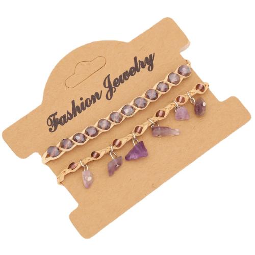 Edelstein Armband-Set, mit Stroh & Zinklegierung, mit Verlängerungskettchen von 2inch, handgemacht, verschiedenen Materialien für die Wahl & für Frau, Länge:ca. 7 ZollInch, verkauft von setzen