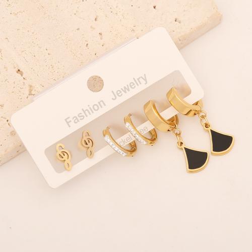 Acier inoxydable 304 Boucles d'oreilles, Placage de couleur d'or, trois pièces & styles différents pour le choix & pour femme & émail & avec strass Vendu par fixé