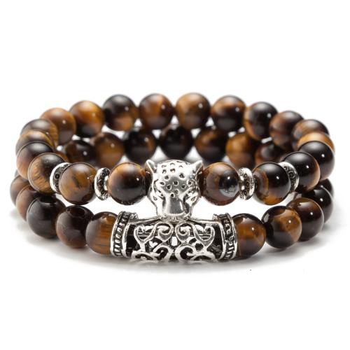 Edelstein Armband-Set, mit Zinklegierung, Leopard, verschiedenen Materialien für die Wahl & unisex, beads length 8mm, Länge:ca. 7.5 ZollInch, verkauft von setzen